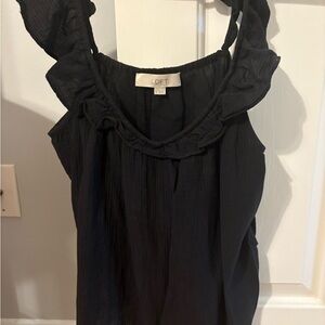 LOFT Women's Elegant Black Ruffle Blouse
